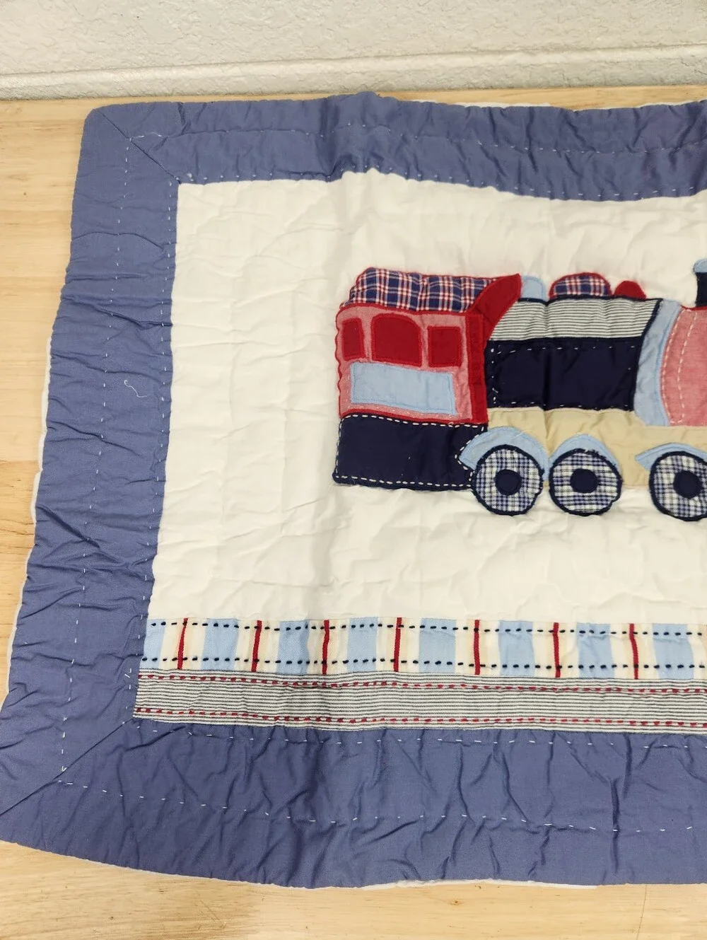 Pottery Barn Kids Quilted Pillow Sham Set of 2 Railway Express NOS Trains Plaid